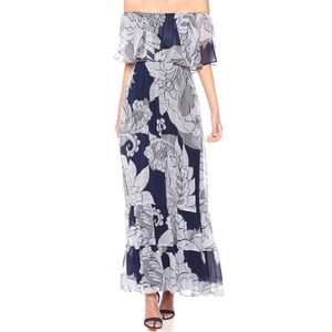 Donna Morgan Chiffon Off the Shoulder Maxi Dress